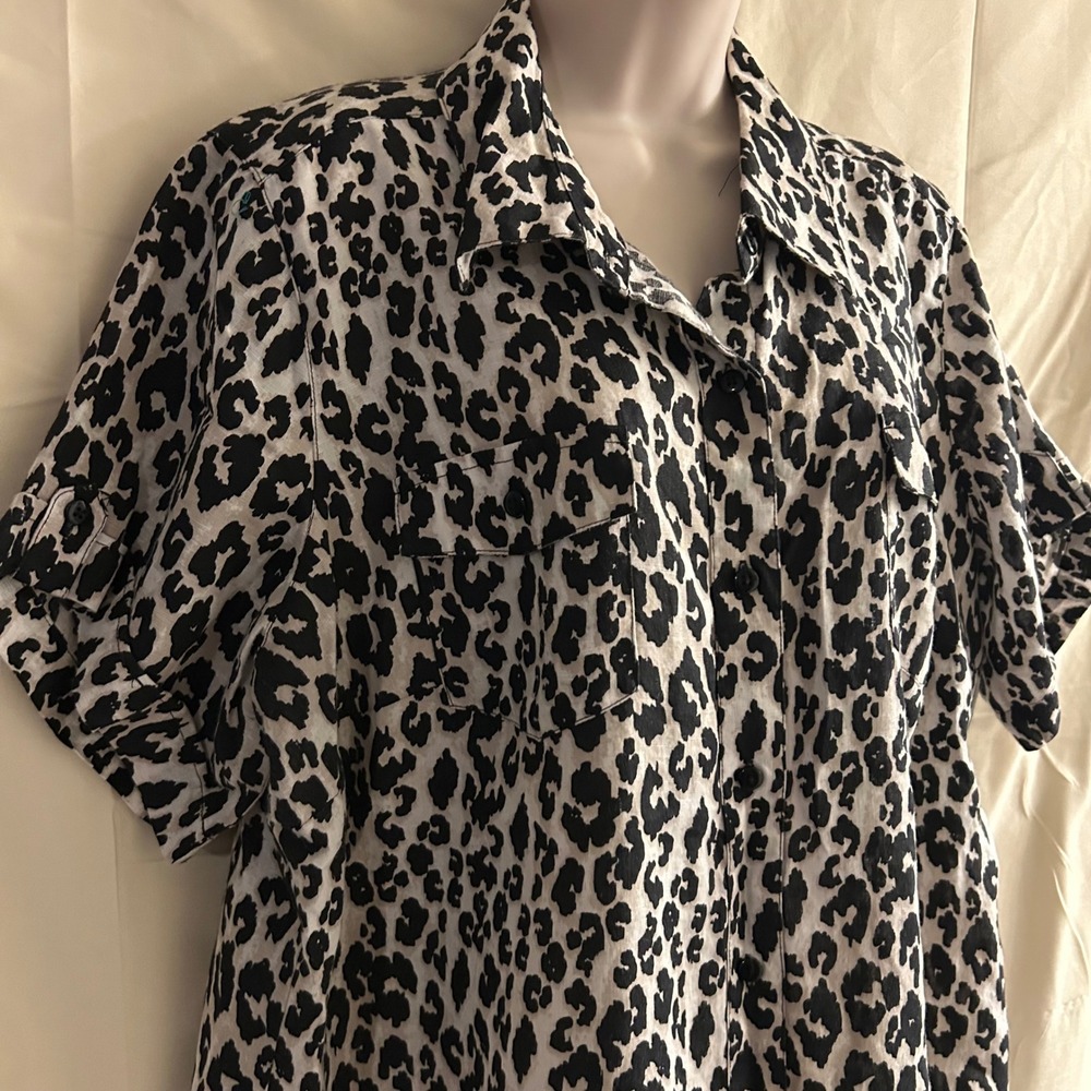Kim Rogers Womens 100% Linen Leopard Print Top #1694*10 - Picture 6 of 7
